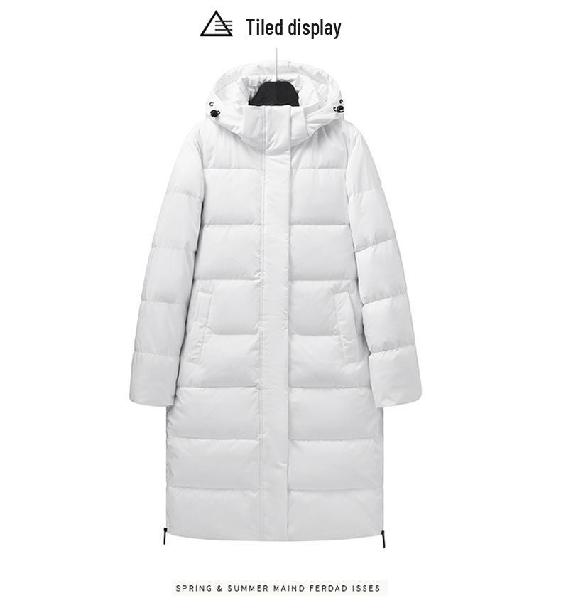 Men's Trendy Winter Long Hooded Down Jacket, Over-the-Knee, White Duck Filling, Unisex Outdoor Warmth Coat.