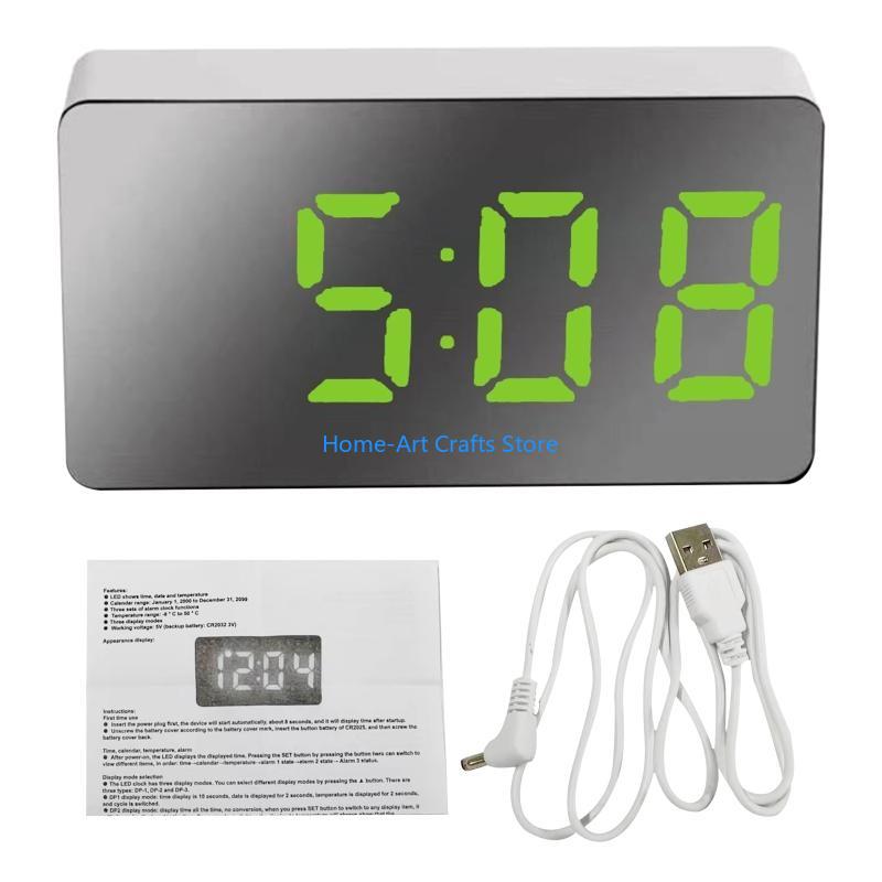 

Y3NA Mini Electronic Digital Alarm Clock Large Screen Car LED Mirror Travel Clock зелений