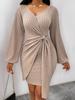 European American Women's V-Neck Lace-Up Knit Dress - Sexy Waist-Cinching Short Skirt