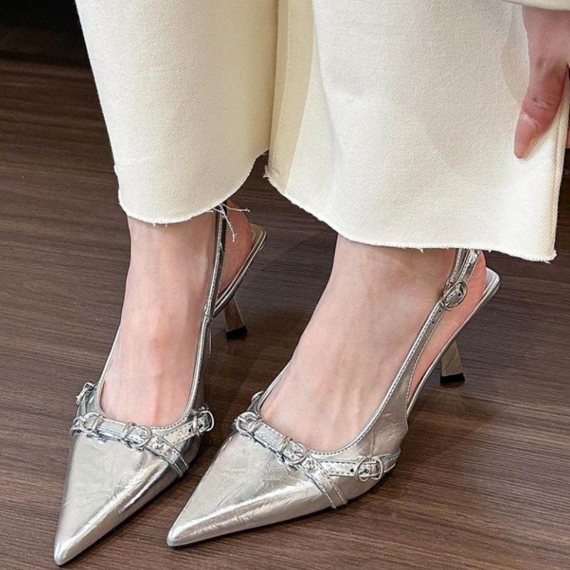 Hot Selling 2025 Women's Shoes Pearl High Heels Sexy Pointed Sandals Fashion Banquet Chain Rivets Combination Wedding Mule Shoes