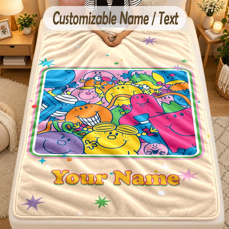 Flannel BlanketMr. Men & Little Miss Custom Name Text Personalized Soft Warm Throw Blanket Home Decor Gift