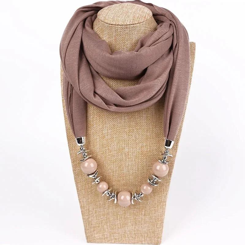 Scarf Necklace Ethnic Chiffon Solid Tassel Gorgeous Beaded Pendants Jewelry Necklace Scarf Fashion Accessories