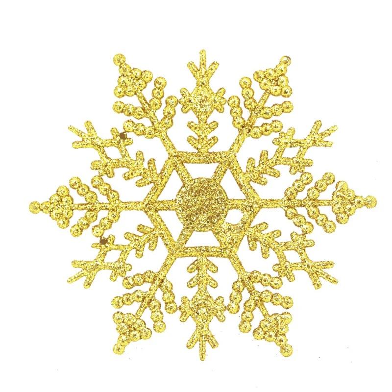 12 Stück 10cm Goldpulver Kunststoff Schneeflocken Partyzubehör Winter Dekor Ornamente Weihnachtsbaumdekorationen für Zuhause Schnee