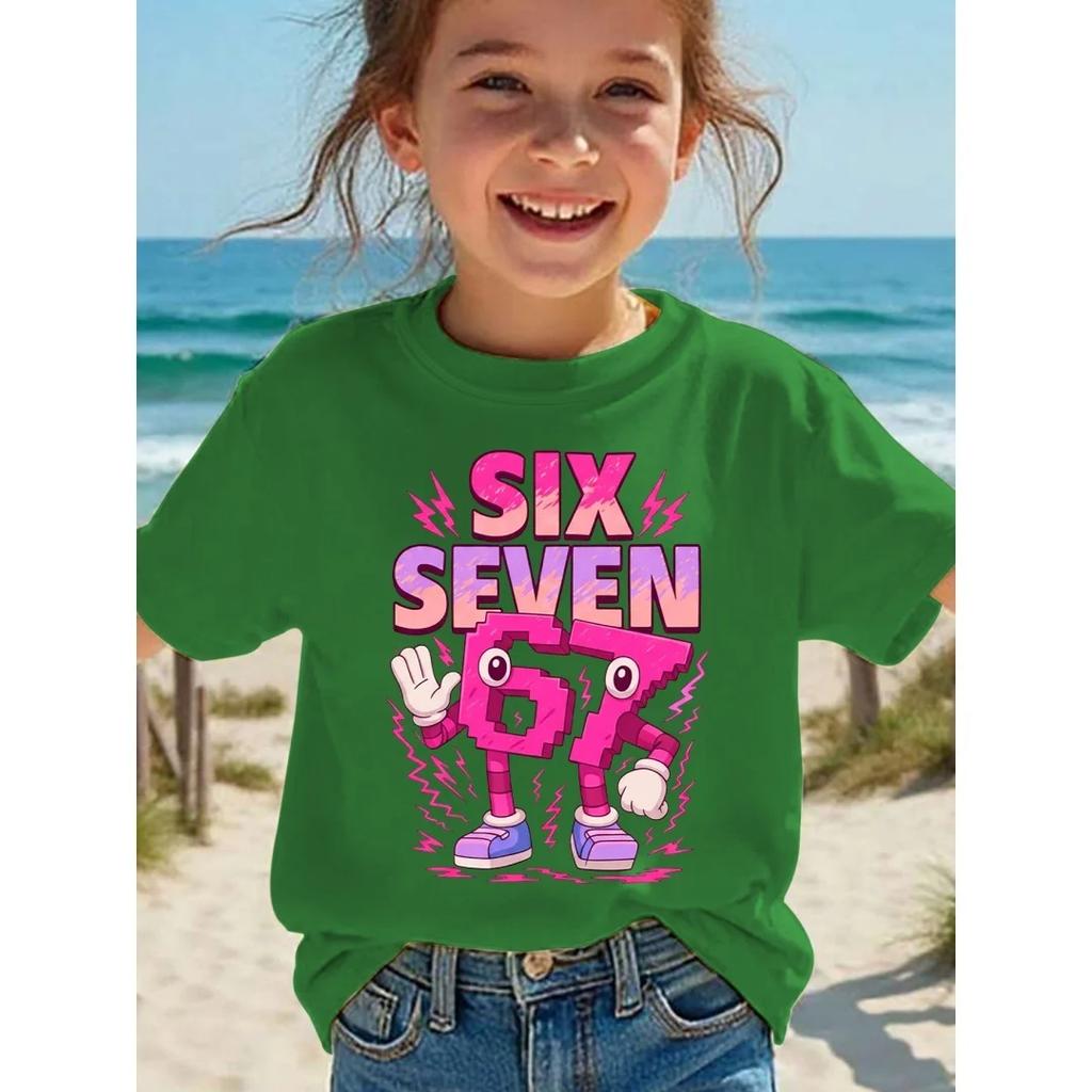 Children's T-shirt 2026 Trendy Cool Number 67 Cartoon Print for Boys and Girls Summer Casual Kids Tees Top