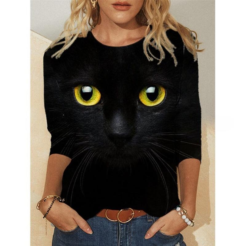 Round Neck Printed Long Sleeved Fashion Casual Top T-shirt for Women Shirt