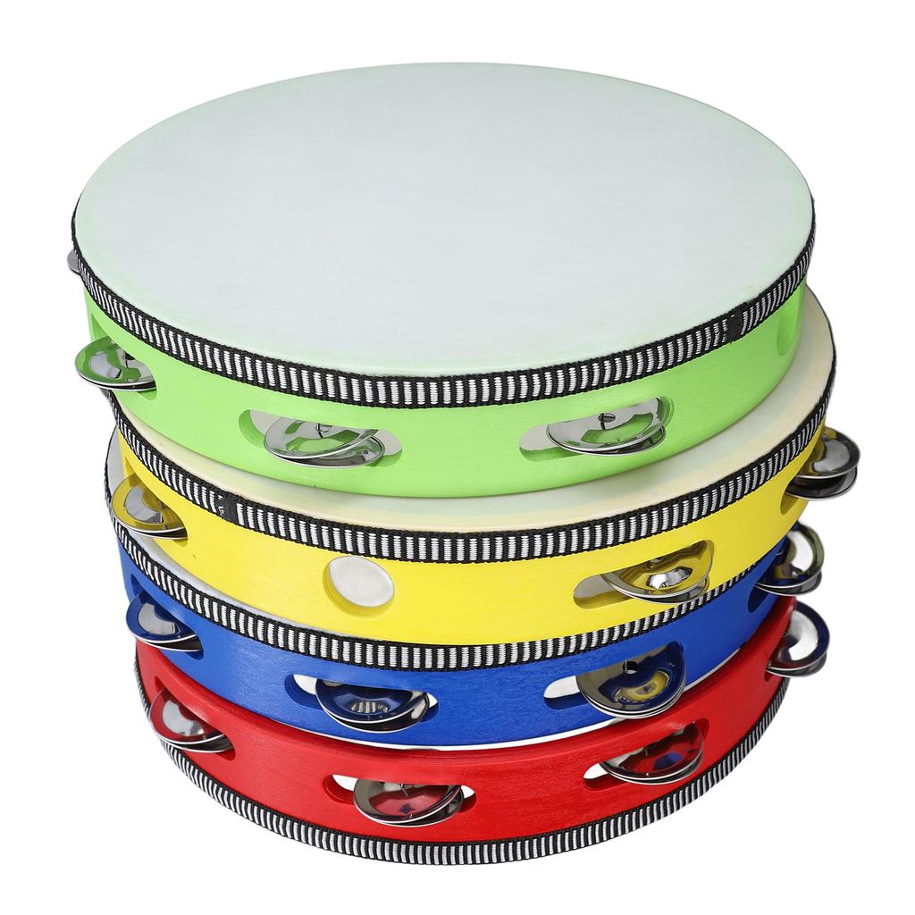 4Pcs Wooden Tambourine Set Metal Jingles Handheld Tambourine Drum for Churches Concerts Percussion Instrument