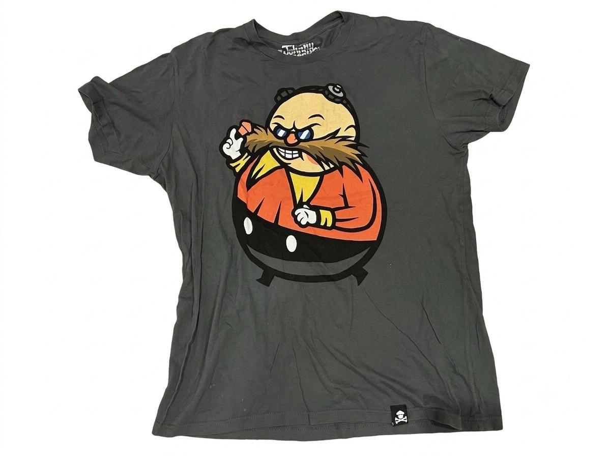 Johnny Cupcakes Dr Eggman Shirt Mens L Large Sonic Hedgehog Dr Robotnik Grey Tee Unisex T-Shirt S