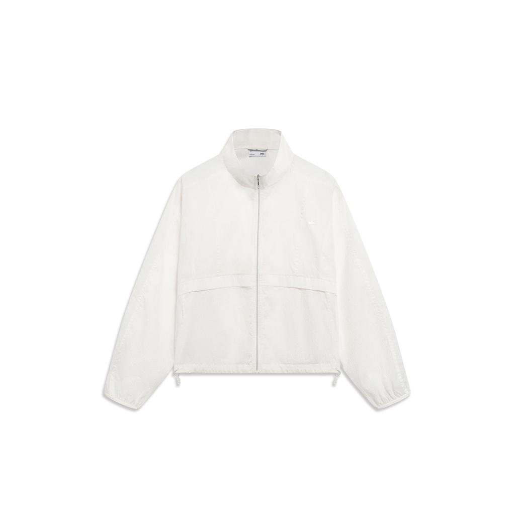 Li Ning Sports Trend Series Solid Color Stand Collar Long Sleeve Cardigan Jacket Women jackets Off-White AJDT168-4