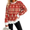 Women's Christmas Print Sweatshirt Neck Scalloped Wavy Hem Pullover Top for Holiday