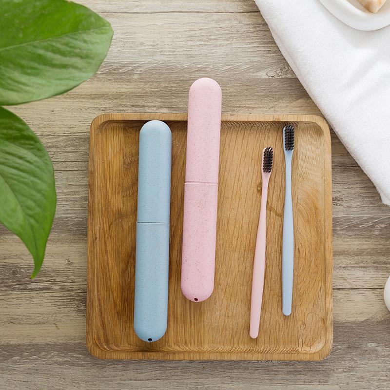 Compact Wheat Straw Travel Toothbrush Holder & Toiletries Storage Box