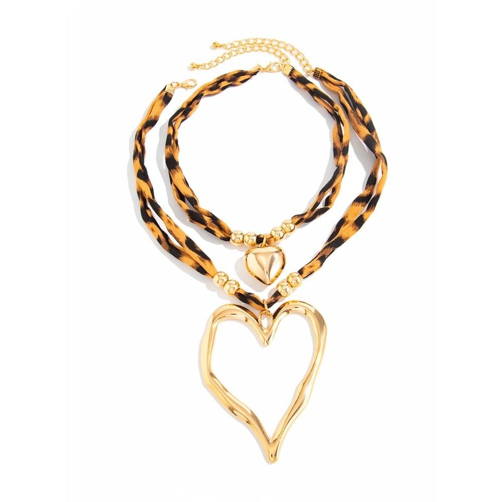 2Pcs/Set Retro Leopard Print Chain Punk Hollow Charms Jewelry Fashion Heart Pendant Necklace Gifts