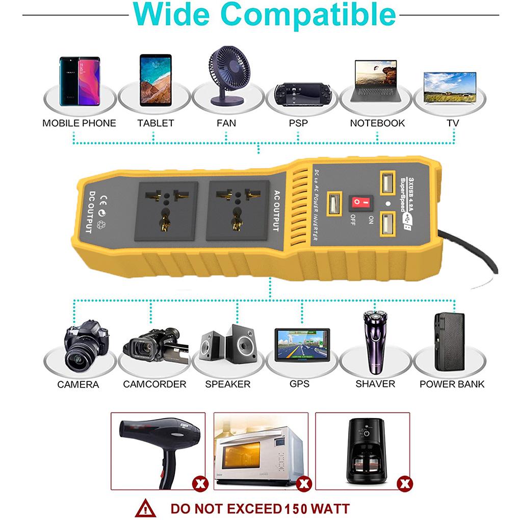 Car Chargers Power Inverter Detachable Automotive Vehicle Converter