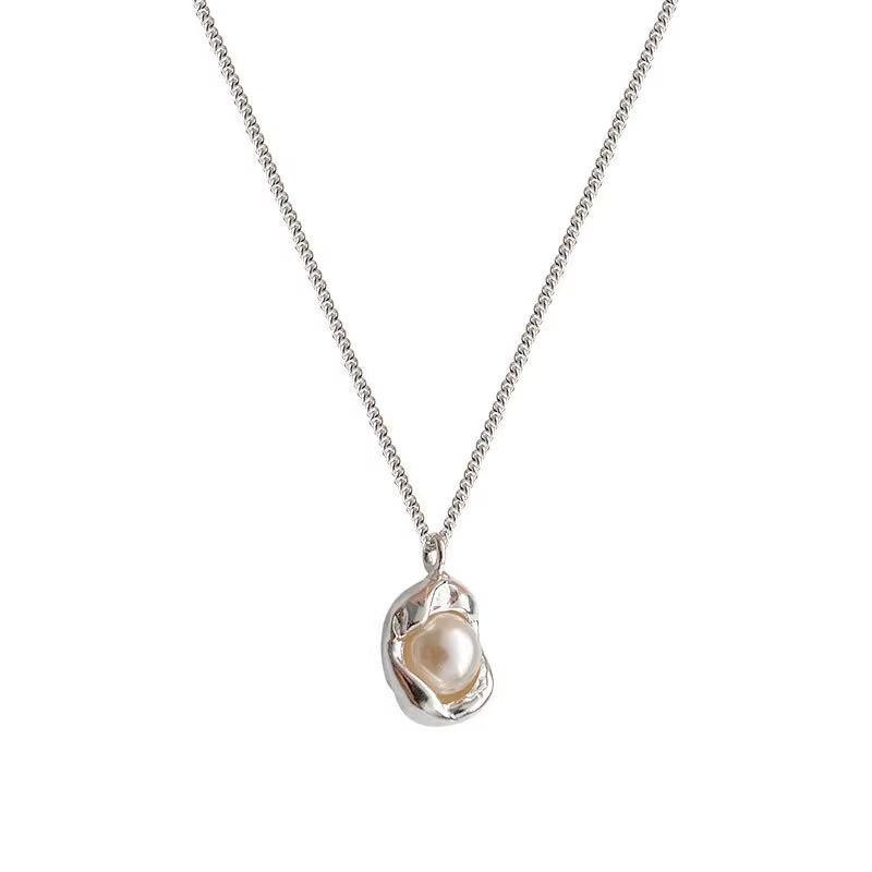 Copper-Plated Gold Pendant with Irregular Ingot and Pea Pearl - Elegant High-End Style Accessory