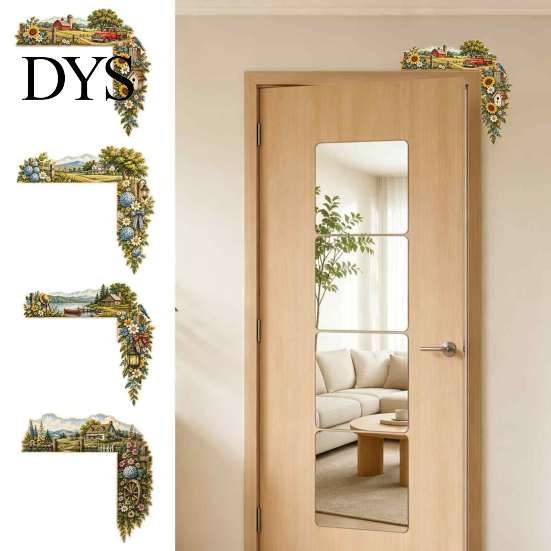 Country Style Wall Art Scenic Countryside Door Frame Corner Decor, Farmhouse Topper Sign, Wooden Scenery Interior Decor Sculpture, Rustic Floral Scene