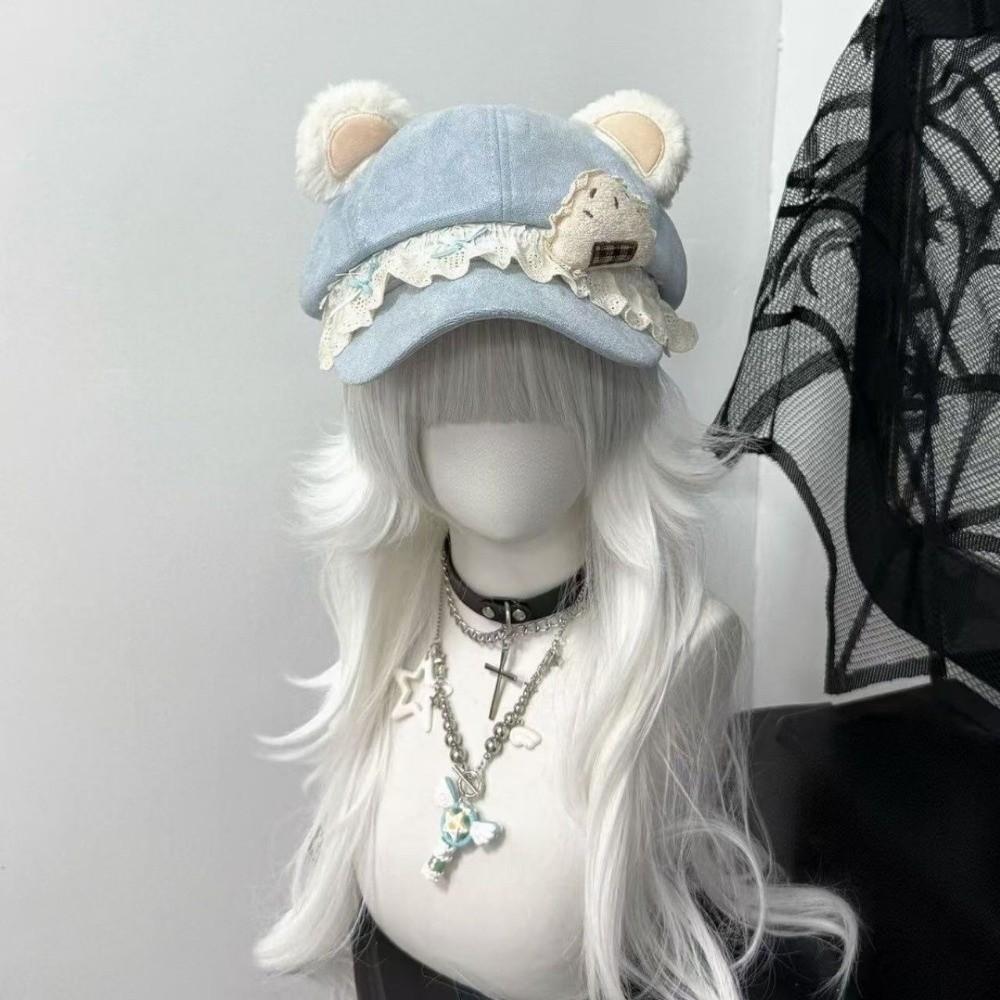 Y2K Style Cake Cat Ears Cap Lightweight Cat Ear Cap New Newsboy Cap Women