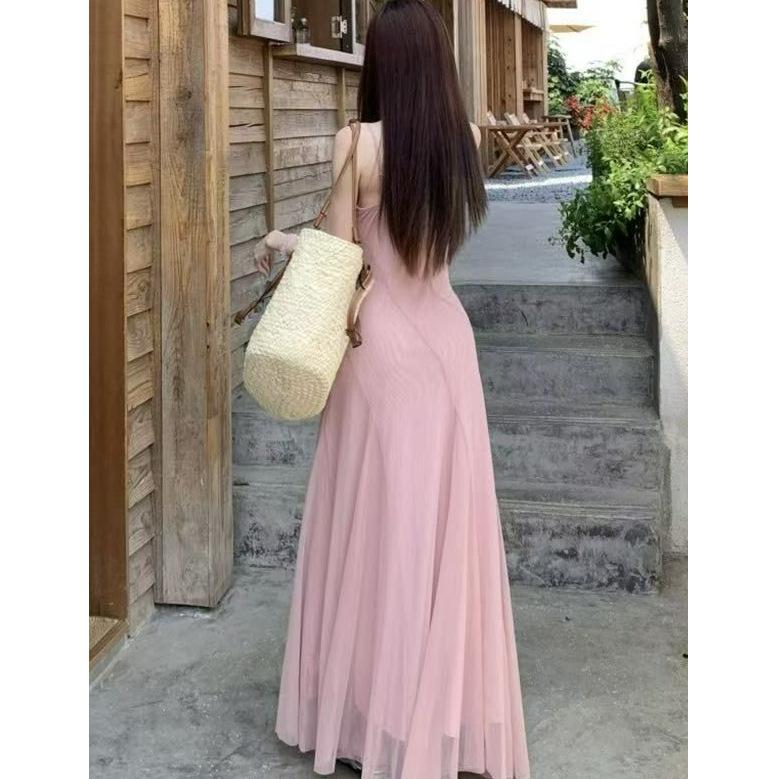 French Temperament Female Slim Spring and Summer New Pure Desire Suspender Skirt Thin Suspender Dress Long Dress