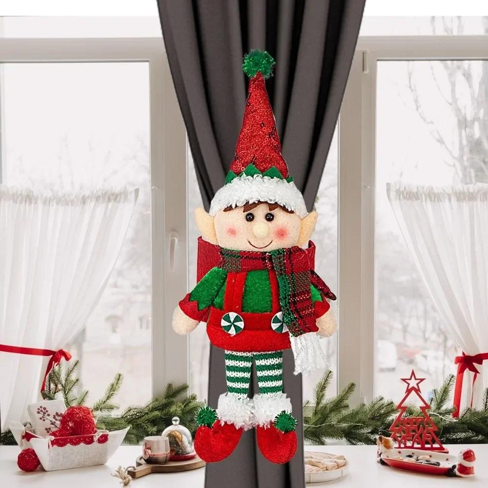 New Festive Accents Xmas Elf Christmas Tieback with Magic Sticker Fastener Curtain Holder Curtain Holdbacks Xmas Window Decor