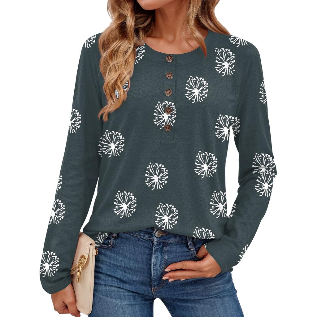 Damen Modisches Vintage Floral Print Rundhals Langarm Oberteil