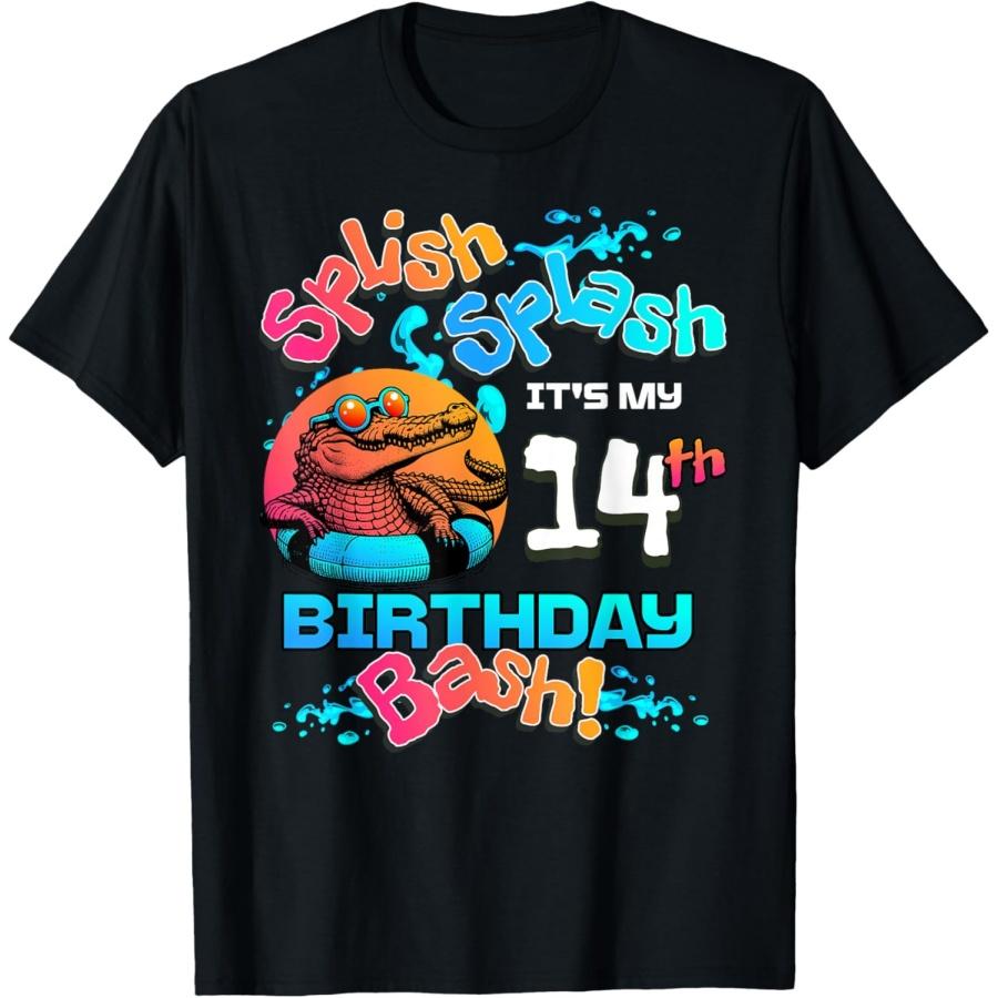 

14th Birthday Bash Crocodile Alligator Themed Pool Party T-Shirt(1) XXXXXL чорний