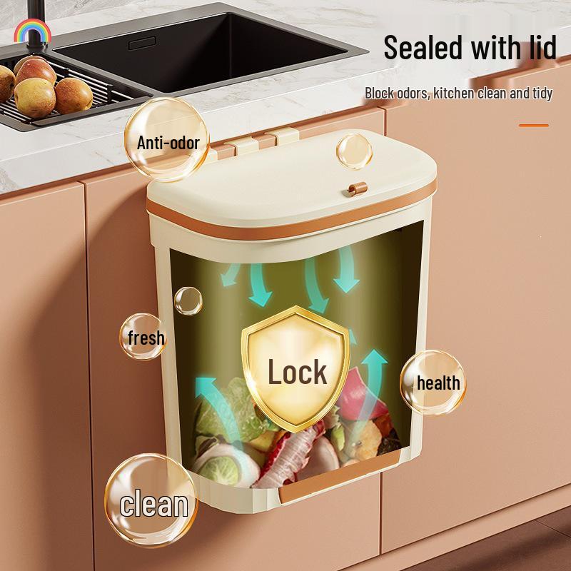 Punch-Free Wall-Mounted Kitchen Trash Can with Lid - Large Capacity, Odor Resistant