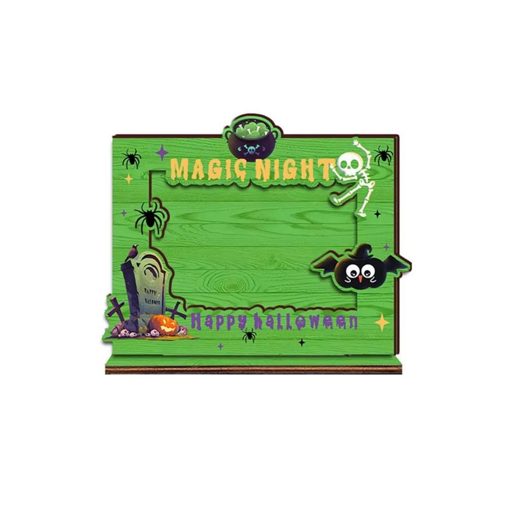 

Creative Wood Photo Frame Ornament Happy Halloween Decor Frame Kids Gift зелёный