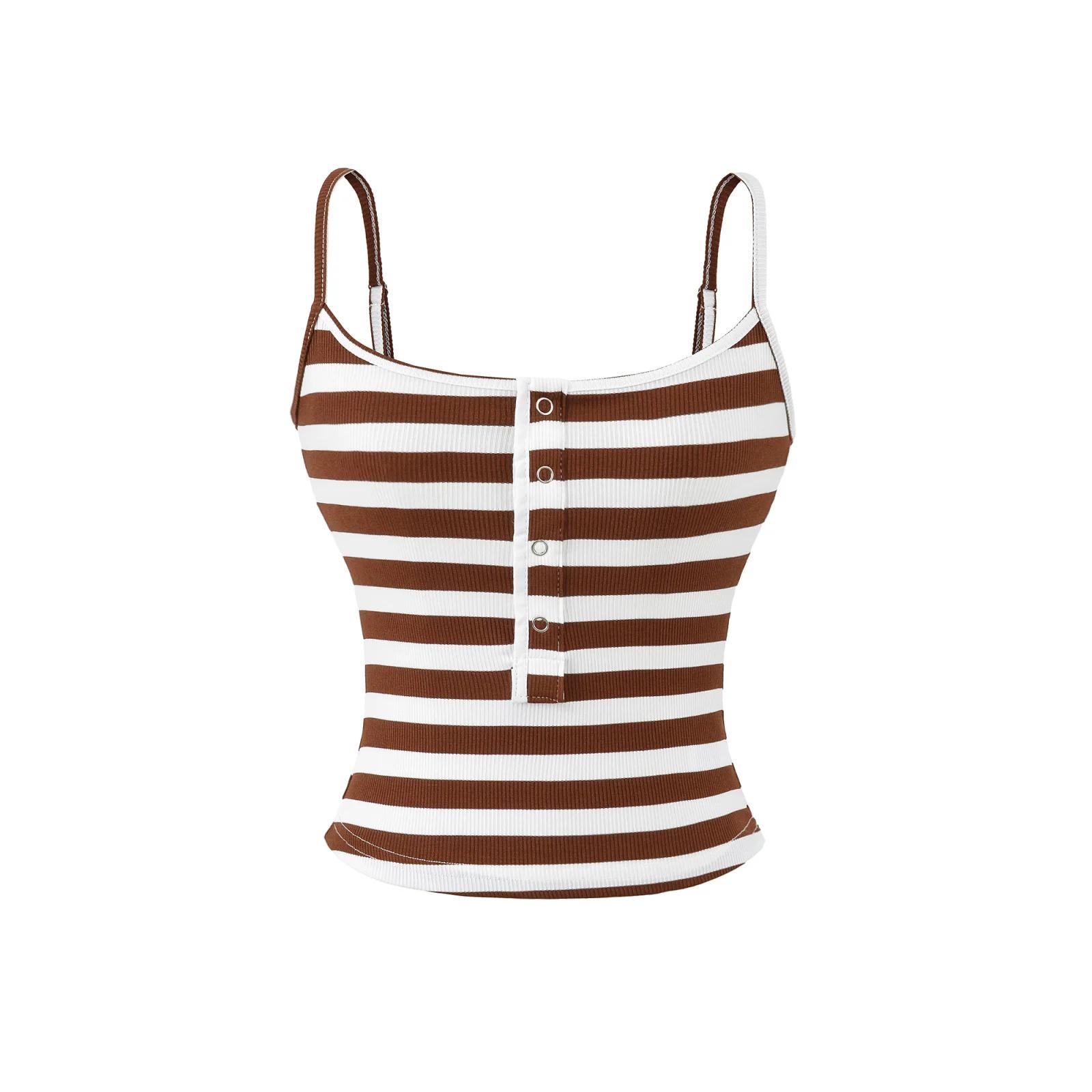 Striped Spicy Girl Camisole: Summer Elastic, Sexy, Tight-Fit Vest for Women Large кофейный