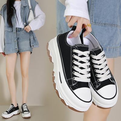 Platform Canvas Shoes Women's Summer Increase Shoes Black Niche Platform Casual Board Shoes