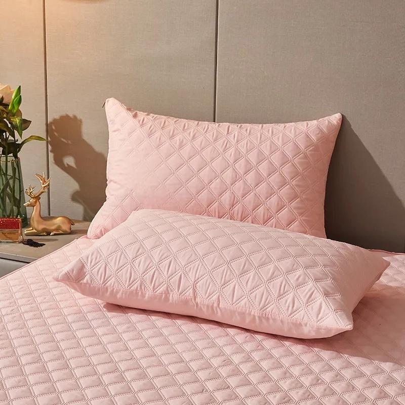 Solid Color 2Pc Waterproof Quilted Pillowcase Pillow Cover Case 48x74cm Pillowsham Anti-Mite Anti-Bacterial Bedroom