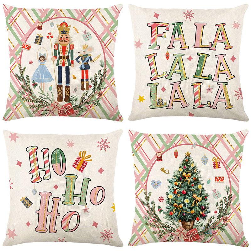 Christmas Pillowcase Decorative Linen Printed Porch Courtyard Sofa Home Decoration Pillowcase