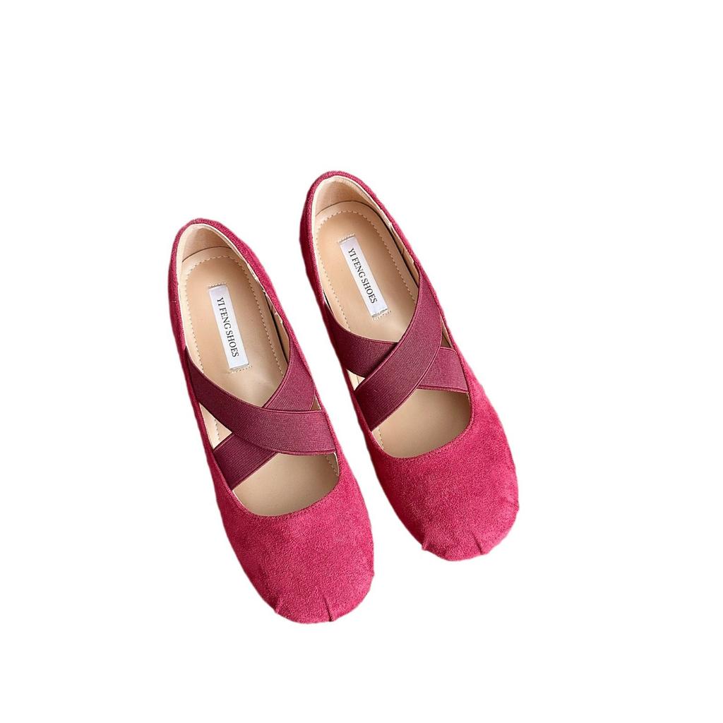 Height Increase 5cm French Cross Elastic Band Pig Nose Mary Jane Shoes Women's One-pedal Flat Ballet Shoes Outer Wear