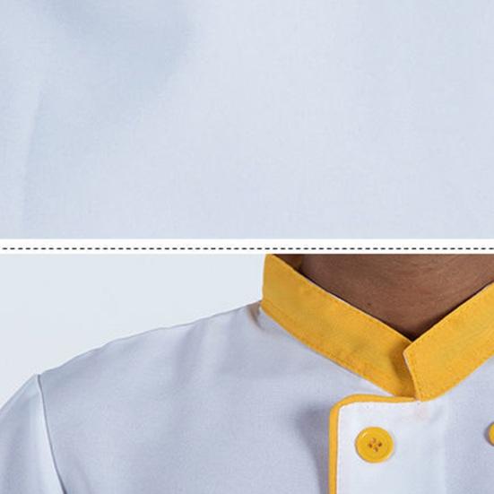 Summer Chef Uniform Double-breasted Short Sleeve Unisex Stand Collar Soft Breathable Stain-resistant Loose Cook Kitchen Bakery Restaurant