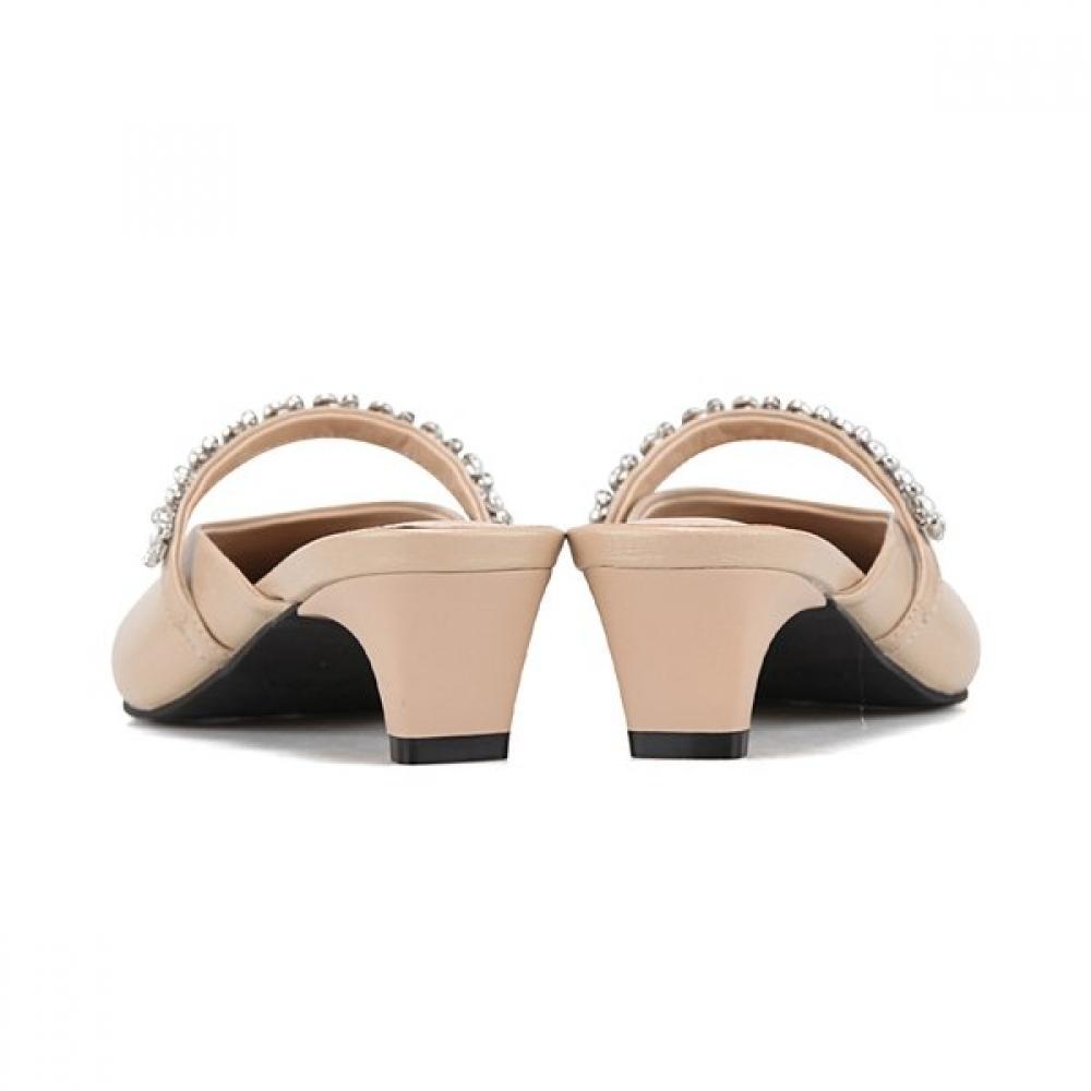 BARBARA Lambskin Feminine Round Shape Jewel Band Mule 4cm 2colors Bbj112