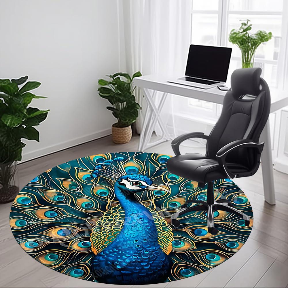 1pc Peacock Feather Office Round Area Rug, Under Office Chairs Bedroom Living Room Home Decor, Room Deco