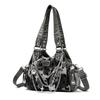Women Y2K Leopard Print Faux Leather Shoulder Bag, Gothic Chain Butterfly Crossbody Handbag, Large Capacity Multi Pocket Punk Style Daily Travel Tote
