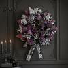 Halloween Decor Mesh Ribbon Wreath for Front Door, Spooky Skull Pumpkin with Hook Bow, Purple Black Stripe Decorative Garland Doors Walls Windows Wall