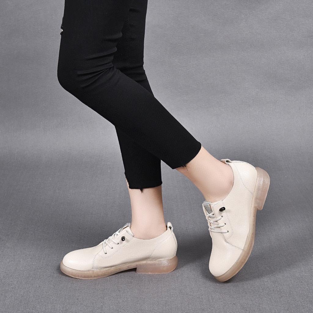 2025 spring and summer new first-layer cowhide flat-soled low-heeled single shoes round head rhinestone soft-soled soft-sided loafers small leather sh