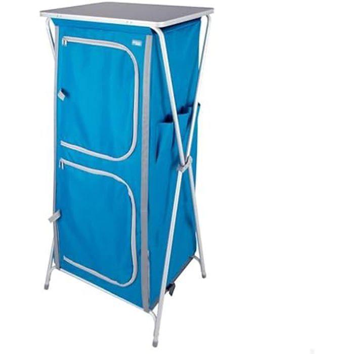 Armoire de camping - Aktive - Aluminium et Textile - Pliable - 4 niveaux de rangement - Bleu