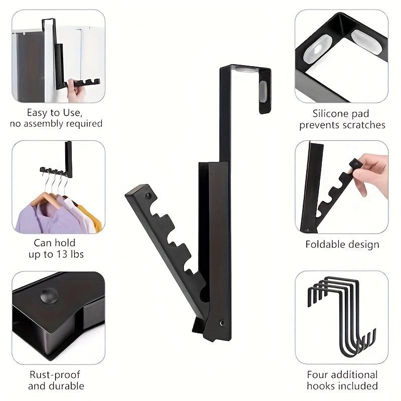 25*4.5*3cm1pc Foldable Clothes Door Rear Hanger Without Punching,four-grids Strong Load-bearing Retractable Wall Mounted Rack.