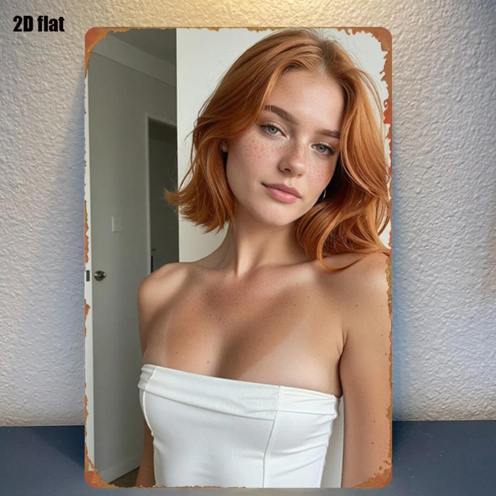 

Vintage Metal Tin Sign Redhead Woman Portrait Art Wall Decor x Inches for Living Room Gaming Room Home 20x30cm