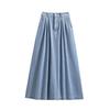 Women's Retro Denim Skirt With Pockets High-Waisted A-Line Washed Midi Denim Skirt Long Jean Skirts Pleated Flowy Swing A-line Denim Skirts for Women