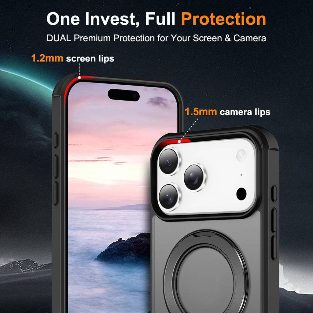360° Magnetic Swivel Ring for iPhone 17 Pro Max 17 Pro iPhone Air Case, Built-in Metal Stand, Shock and Vibration Resistant Case
