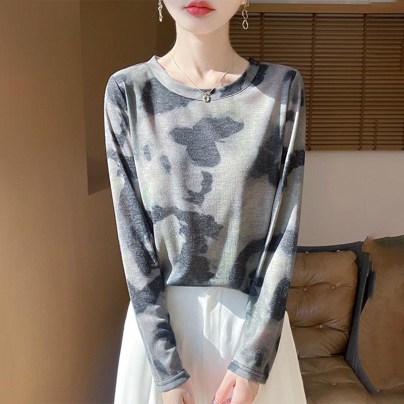 2025 Frühling/Sommer Retro Wasserlöslicher Batik Rundhals Damen Weiches Dünnes T-Shirt