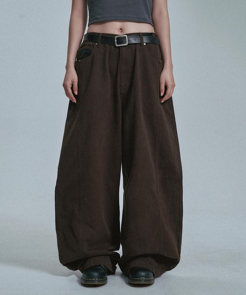 MOO Check Color Block Balloon Cotton Pants - Brown