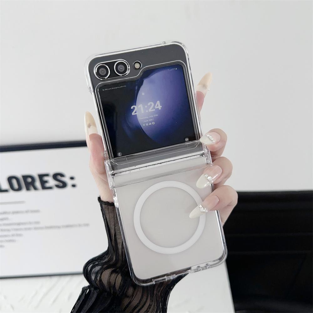 Transparent Hinge Case for Samsung Galaxy Z Flip 6  4 3 7 flip6 Magnetic Clear Acrylic Shockproof Hard Slim Cover