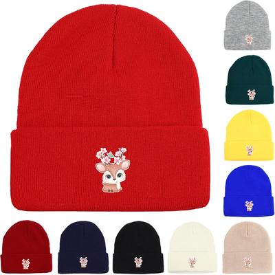 Deer Warm Knitted Hat Beanie, Children Cap Soft Cuff Simple Pompom Beanies Knit Cap Beanie