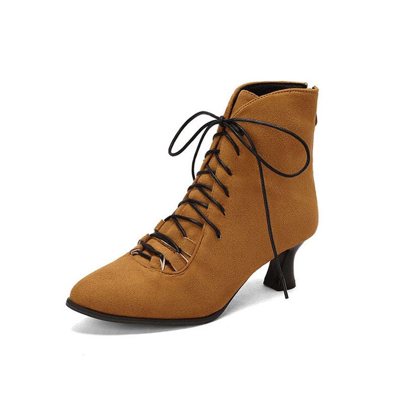 

Women Boots 2026 Autumn Winter Suede Pointed Toe Plaid Shoes Women Lace Up Ladies Pumps Custom Chunky Heels Ankle Boots WSH4723 34