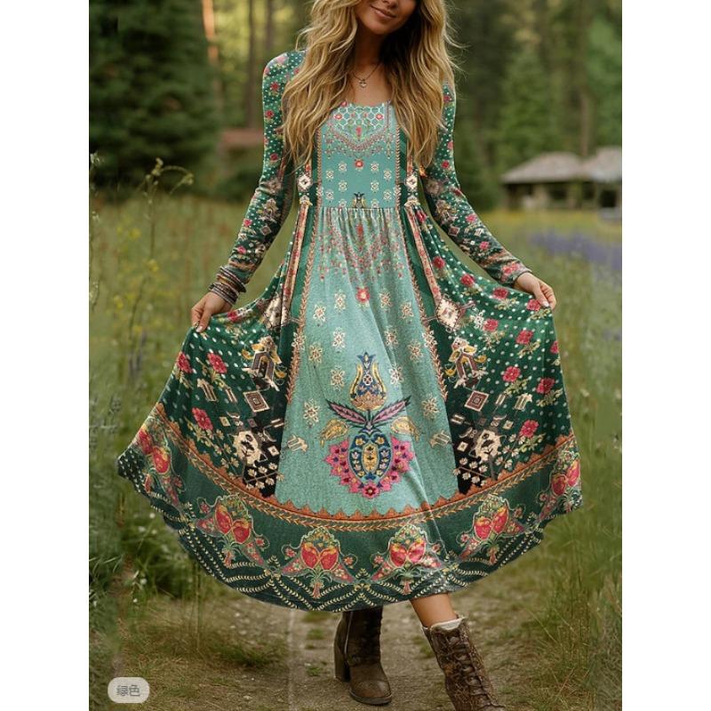 QICED Fashion Autumn Winter Long Sleeve O-Neck Casual Dresses