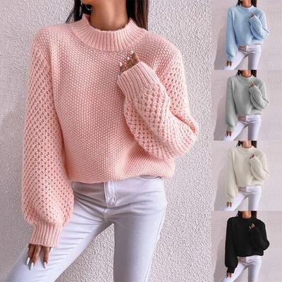 Damen Pullover Lässiges Strickoberteil Lochmuster Rundhals Pullover Büro Dame Strickwaren 2025 Herbst Winter Gestrickte Oberteile