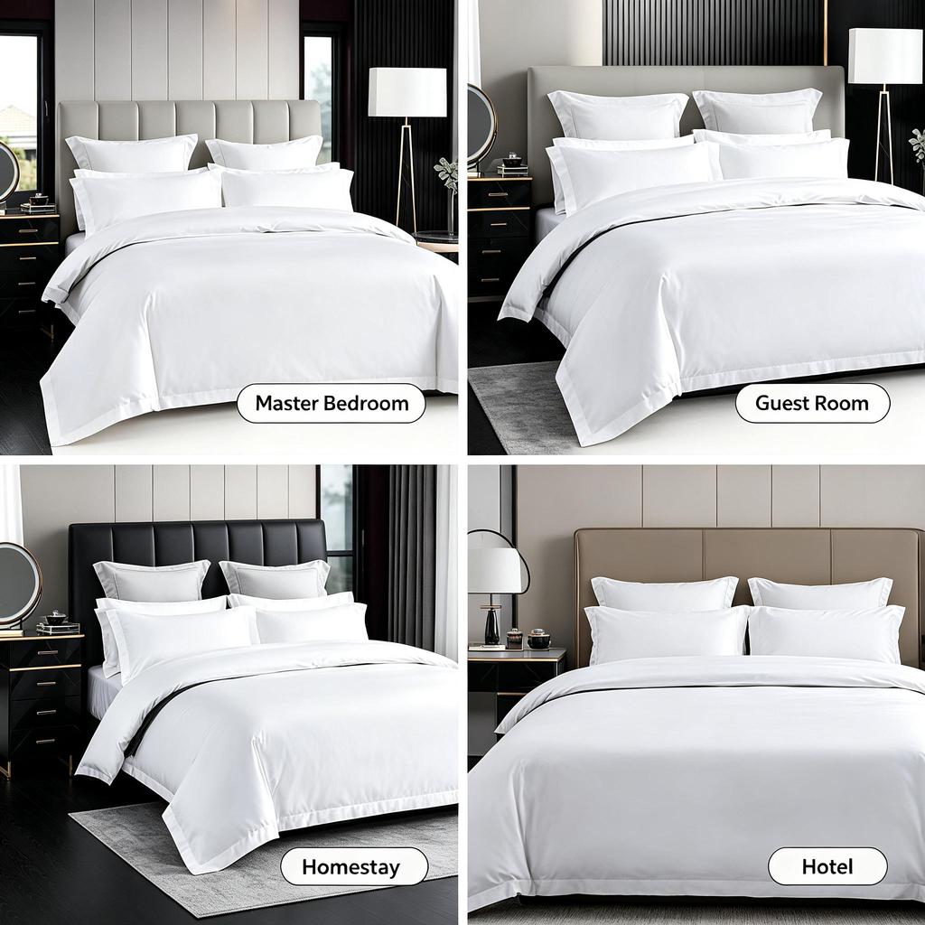Luxuriöses 600TC Baumwollsatin Bettwäsche-Set 4-teilig Hotelqualität Weiß Bettbezug Laken Kissenbezüge für Schlafzimmer Queen