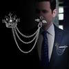 Men's Brooch Pin with Chain, British Crown Cross Angel Lapel Pin, Rhinestone Suit Badge with Tassel Chain for Men, Formal Wedding Party Suit Jacket